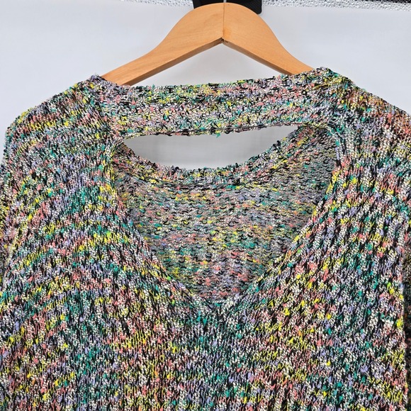 Gianni Bini Multicolor Knit Sweater V-Neck Cutout Back Long Sleeve Women's Small - Picture 4 of 12